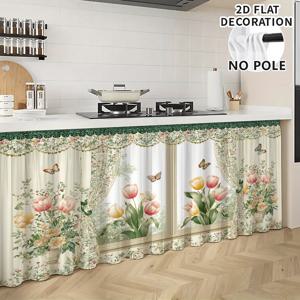 TEMU 2D 플랫 - 튤립, 나비, 녹색 식물 디자인의 2D 플랫 장식 주방 캐비닛 커튼, 간편한 설치, 세탁기 사용 가능, 욕실, 거실, 침실, 주방 및 싱크대 스커트 등 가정 장식에 적합.