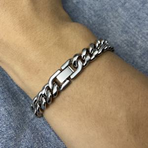 TEMU 남녀 공용 304 스테인리스 스틸 쿠바 링크 팔찌 (마이애미), 방수, 변색 방지, 핸드 블링 장식
