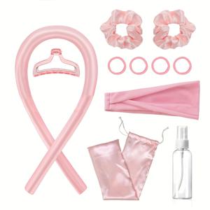 TEMU 11개 노히트 슬립 컬링 아이롱 세트 (스프레이 병 포함) - 핑크 &, 여성 및 남성을 위한 노히트 컬링 아이롱, 자연스러운 컬을 위한 노히트 컬링 아이롱, 노히트 컬링 아이롱