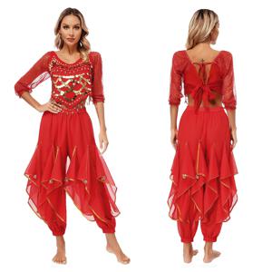 TEMU 신규 벨리댄스 지셉 의상 퍼포먼스 세트 - 탑 1개 + 팬츠 1쌍 포함, 6가지 컬러 옵션, 원사이즈 (모든 사이즈 가능) / 코스프레, 댄스, 스포츠 의상으로 완벽한 선택