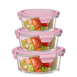 TEMU 3개 세트 유리 보관 용기 뚜껑 포함 | 밀폐 누수 방지 전자레인지 및 냉장고 사용 가능 도시락 상자, 식사 준비용, 남은 음식, 간식 보관 투명 주방 정리함