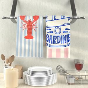 TEMU 2개 세트, 가재 & 물고기 프린트 타월 – 초극세사 현대적 흡수력 좋은 행주, 요리 베이킹 차 타월, 설거지 또는 손 닦기용. 초고급 부드러움과 높은 흡수력; 주방 장식 액세서리 필수품