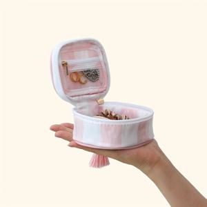 TEMU 파스텔 핑크 & 화이트 주얼리 정리함 - 골드톤 지퍼 클로저, 소프트 패브릭 안감 내부, 귀걸이·반지용 여행용 컴팩트 메이크업 보관 케이스, 여성 생일/기념일 선물, 홈/여행용 주얼리 박스, 시크한 디자인, 튼튼한 구조, 뷰티 필수품, 소크 보관함, 메이크업 백, 드로어용 주얼리 홀더