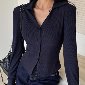 TEMU ZX347 여성용 V넥 긴소매 버튼핏 우아한 셔츠|블라우스|여름블라우스|여성블라우스