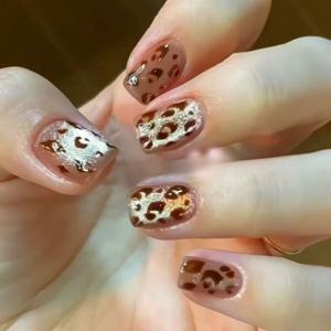 TEMU 핸드메이드 가을/겨울 프린트 인조 네일 154# 10개입, 고양이 눈 짧은 네일, 2025년 신상 라이트 럭셔리 네일 아트 (피부톤 개선)