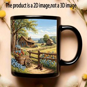 TEMU 1개 러스틱 팜하우스 머그컵 - 시골풍경 디자인, 내구성 강한 세라믹 커피 & 티컵, 생일/기념일 선물, 뜨거운/차가운 음료용, 일상 사용에 적합, 사무실 또는 집들이 선물로 이상적 - 우아한 시골 스타일