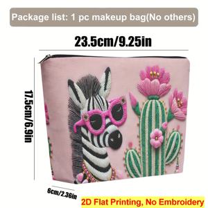 TEMU 메이크업 파우치 1개, 얼룩말과 선인장 콤보 린넨 화장품 파우치, 접이식 & 휴대용 화장품 가방, 남녀공용, 지퍼 잠금, 여행/일상용, 친구 선물, 크리스마스, 생일, 졸업, 휴일용