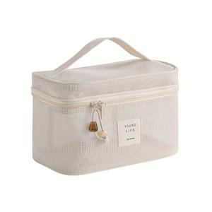 TEMU 1개 대용량 메쉬 메이크업 백 & 중성톤 - 여행용 화장품 정리함, 립스틱, 브러쉬, 아이섀도우용 넉넉한 메쉬 - 일상용 & 미용용