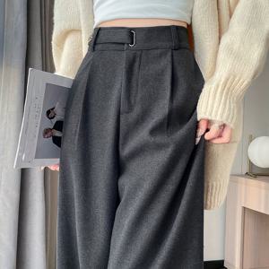 TEMU 여성용 트위드 정장 팬츠, 가을/겨울 그레이 하이웨이스트 레그 팬츠, 페티트 여성을 위한 신상 가을/겨울 캐주얼 워크웨어, 벨트 없음|냉장고바지|바지|여성의류