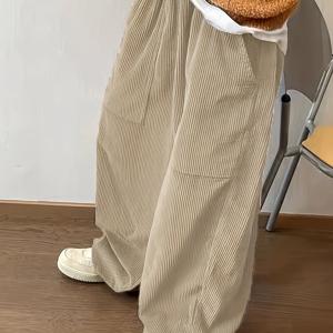 TEMU 남성용 캐주얼 와이드 레그 코듀로이 팬츠, 포켓 포함, 단색, 세탁기 사용 가능|냉장고바지|남자옷|남자바지