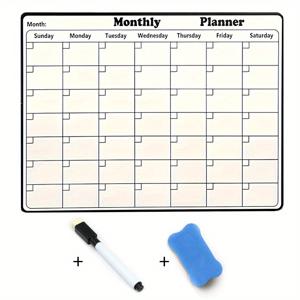 TEMU 1세트 재사용 가능한 화이트보드 캘린더 플래너 - 냉장고용 달력, 건식 지우개 표면, 월간/주간/일정 보기, 홈 오피스 헬스 트레이닝 계획용, 접착식 뒷면 (잔여물 없음) - 일정 및 시간표에 이상적