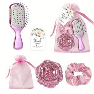 TEMU 5-피스/30-피스 선물 세트: 전기도금 장미 플립탑 휴대용 접이식 거울, 스퀘어 미니 빗, 머리끈, 감사 카드, 끈 달린 선물 가방 – 크리스마스, 할로윈, 결혼식, 파티, 생일, 축하 행사에 이상적