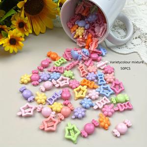 TEMU 마카롱 색상의 귀여운 꽃과 별 머리핀 50개 세트, 개구리 걸쇠 디자인, 헤어스타일링에 완벽