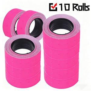 TEMU 21x12mm 고시인성 접착 라벨 10롤 - 텍스트가 있는 핑크색, MX-5500 라벨 건과 호환, 식료품 및 소매점 가격용 내구성 종이