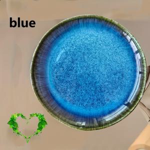 TEMU 사계절용 - 운몽 비정형 접시 - 블루 앤 플레임 세라믹 디자인, 파스타 샐러드 과일 접시로 완벽, 패셔너블한 식기, 작가 제작 도자기, 그라데이션 비정형 세라믹 접시, 스테이크 접시, 레스토랑 파스타 접시