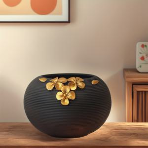 TEMU 모던 세라믹 라운드 화병 - 인조/드라이 플라워 호환, 블랙 광택 우아한 원통형 센터피스, 웨딩, 테이블 센터피스 - 세라믹 꽃병