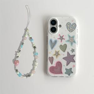 TEMU 아이폰 11 12 13 17 프로 맥스용 대형 홀 IND 컬러 하트 별 홀로우 폰케이스 - 글리터 페이퍼 & 체인 포함