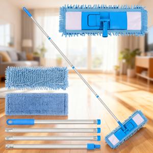 TEMU 360° 회전 롱 핸들 플랫 몹 연장봉 포함, 1개 마이크로파이버 및 1개 쉐닐 천, 습식 및 건식 몹, 재사용 가능한 세탁 가능 먼지 몹, 가정용 청소 도구, 욕실, 주방, 침실, 타일, 나무 바닥, 창문에 이상적, 욕실 청소,주방용 걸레,멀티서페이스 몹,조절 가능한 길이,Chenille Fabric,다용도 걸레,전문 청소|물걸레청소기