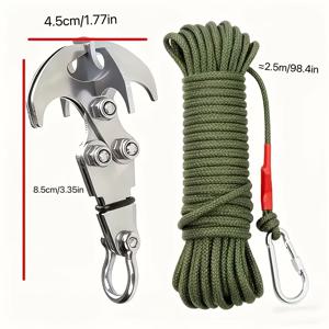 TEMU 2개 세트 로프 포함 스테인리스 스틸 접이식 훅, 다목적 야외용, 내구성 강화된 네발 디자인, 가정용 소품 걸이, 주방, 정원, 실내, 야외, 공구 창고, 등산 배낭, 캠핑 텐트 설치, 의류, 로프, 야외 장비, 나뭇가지와 수생식물 수거용, 휴대용 멀티툴