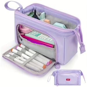 TEMU 듀얼 용량 대형 옥스포드 천 필통 - 스틸 프레임 내장, 헤비듀티 보트형 & 오피스 정리함, 확장형 멀티펑셔널 필통, 창문 뷰 패널, 휴대용 (접이식 디자인)|필통