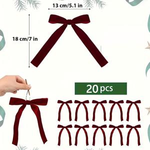 TEMU 벨벳 질감의 면 τηγμέ니 리본 보우 20개, 광택 있는 벨벳 리본 보우, 장식, 선물 포장, DIY 공예, 화환 및 크리스마스 트리 장식용, 깃털 없는 카와이 공주 스타일 장식(크리스마스, 추수감사절, 할로윈), 공예 용품, 화려한 질감