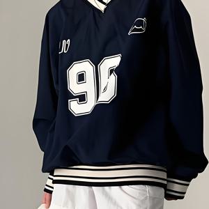 TEMU 청소년 여아용 다용도 블랙 스포츠 V넥 스웨트셔츠, 가을-겨울 긴팔 스타일 베이스 레이어, 청소년용