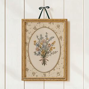 TEMU 2D 플랫, 2D 플랫, 벽 장식 1개, 자수 야생화 꽃다발이 특징인 클래식 포스터, 레트로 타원형 캔버스 아트워크, 침실 또는 거실 미학에 적합, 친구를 위한 사려 깊은 선물 또는 집들이 행사