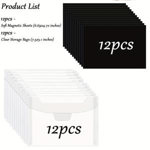 TEMU 24개 스크랩북 금속 다이컷 보관 세트, 두께 0.3mm, 투명 파일 백 12개 및 고무 소프트 자석 시트 12개 포함, 사진, 사무용 문서, DIY 스크랩북 스티커 및 금속 다이컷 보관에 적합