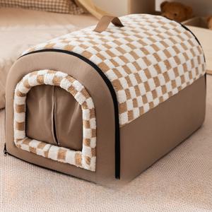 TEMU 1개 부활절 해피 펫 하우스 | 두꺼운 따뜻한 소재, 실용성과 미적 감각을 갖춘 아치형 디자인, 다양한 반려동물 크기에 적합한 넓은 공간, 간편한 청소를 위한 탈착식 워셔블 패딩, 포근한 포장용 부드러운 안감, 휴식에 이상적