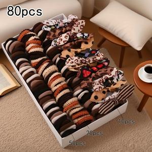 TEMU 80개 여성용 헤어 액세서리 세트 - 토끼 귀, 하트, 꽃, 물방울 무늬, 줄무늬, 체크, 하운드투스, 단색 브라운, 블랙, 베이지, 탄 컬러 포함 올인원 헤어 액세서리 컬렉션 - 사계절, 데일리 웨어, 테마 파티 또는 페스티벌에 완벽, 축제용 헤어피스,기하학적 패턴,빈티지 헤어피스,가벼운 헤어피스,멀티팩 헤어피스,축제 참가자들,보호 러버스