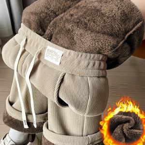 TEMU 겨울용 오버사이즈 와이드 터틀넥 팬츠 - 아우터웨어로도 활용 가능한 두꺼운 벨벳 캐주얼 레그 팬츠, 하이웨이스트 따뜻한 와이드 레그 여성용 팬츠