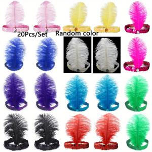 TEMU 10/20개 글램 깃털 헤어밴드, 폴리우레탄 탄성 헤드랩, 반짝이는 시퀸 & 인조 깃털, 다용도 헤어 액세서리, 전기 불필요, 마르디 그라, 어머니날, 프롬, 교사 감사, 사계절용