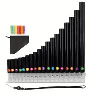 TEMU 18파이프 ABS 블랙 팬플루트, 클래식 편안한 그립감, 쉬운 연주를 위한 투명 마우스피스, 휴대용 보관 공간 포함, 공연 교육 연습에 적합, 공연용 플루트, 악기 추가