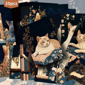 TEMU 20개입 빈티지 고양이 엽서 - 4X6인치 인어 트래쉬 다이어리 종이, 클래식 레이디 일러스트, 플로럴 및 책 패턴, 스크랩북 제작, 공예, 기념일 선물, 핸드메이드 추가용 수집용 장식 카드