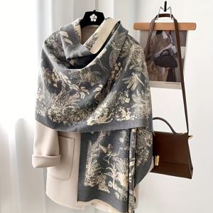 TEMU 1개 여성용 우아한 골드 새와 꽃무늬 숄, 부드럽고 두꺼운 겨울 스카프, 추운 날씨를 위한 대형 롱 웜 랩, 코트, 스웨터, 드레스용 사계절 럭셔리 액세서리 - 성숙한 여성을 위한 패셔너블 숄, 겨울 숄, 스타일리시 케이프