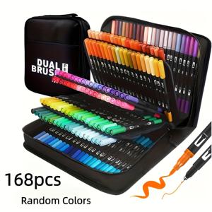 TEMU 168개 랜덤 컬러 펜, 지우지 않는 마커, 아트 마커, 듀얼팁 컬러 마커 - 저널, 캘리그라피, 아트, 전문 예술 작업용; 크리스마스 선물, 추수감사절 선물