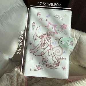 TEMU 일본 스타일 귀여운 소녀 손그림 3판 바인더, 한쪽면에 3장의 작은 카드를 보관할 수 있는 작은 카드 보관 앨범, 25개의 내부 페이지 포함