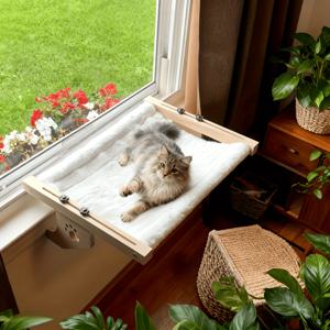 TEMU 단품, 원목 스냅온 캣 선라운저, 캣 해먹 침대, 견고한 무게 지지 매달린 캣 침대, 캣 퍼치 펫 휴식 둥지, 탈부착 및 세탁 가능한 플러시, 내추럴 우드 스타일 캣 해먹, 펫 창턱 및 침대 옆 해먹, 캣 뷰잉 플랫폼, 원목 펫 침대 캣 용품, 원목 캣 침대, 캣 클라이밍 프레임, 캣 플레이 플랫폼, 패셔너블하고 내구성 있는 펫 우드 가구