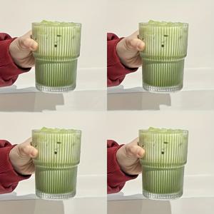 TEMU 고품질 텀블러 4pcs 세트 - 대용량, 세로 줄무늬 디자인, 투명 유리, 손세척 전용, 재사용 가능한 다목적 음료용품, 아이스 아메리카노와 라떼에 이상적, 스타일리시한 음료를 위한 필수 아이템, 재활용 가능, 완벽한 휴일 선물, 음료 필수품,세련된 유리제품,현대적인 음료용품,내구성 있는 유리제품,다목적 컵,사무용품 필수품|텀블러