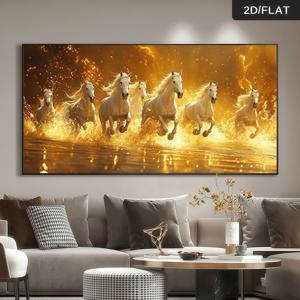 TEMU 거실 장식용 대형 캔버스 벽걸이 액자. 큰 현대적인 추상적인 흰색 말 디자인. 골든 스플래시 패턴이 포함된 이 벽 장식은 거실, 침실에 적합합니다.