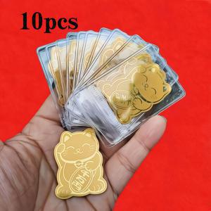 TEMU 10개입 자체 접착식 재사용 가능한 행운의 고양이 스티커 - 반짝이는 부자 고양이 폰, 태블릿, 노트북용 - 플라스틱 데칼, 쉽게 붙이고 떼는 행운 스티커