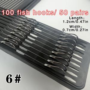 TEMU 바늘형 이중 갈고리 100개/50쌍, 묶음식 낚싯줄, 날카로운 끝단과 튼튼한 낚싯줄 - 민물 및 바닷물 낚시용, 소형에서 중형 물고기용