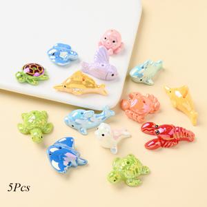 TEMU 목걸이 및 팔찌 장식을 위한 5개 21X14mm 레진 바다 동물 비즈 (랍스터, 돌고래, 문어, seals 모양)