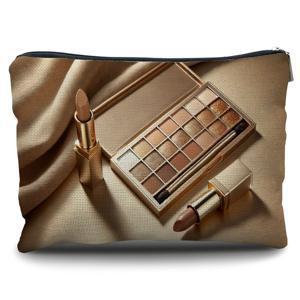 TEMU 1개 여성용 샴페인 골드 아이섀도우 & 웜 누드 립스틱 메이크업 파우치/보관함 - 우아한 리넨 지퍼 여행용 정리함, 립스틱 & 아이섀도우 컬렉션 홀더 포함, 여성을 위한 선물용 화장품 케이스|립스틱