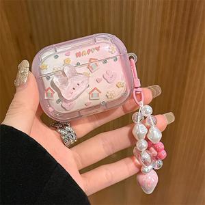 TEMU 귀여운 체인 리틀 토끼 PDods 제네레이션 1/2/3 보호 케이스 애플 Pro 무선 이어폰 소프트 쉘에 적합