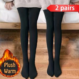 TEMU 여성용 두 쌍의 두꺼운 플러시 타이츠 - 초극세사 보온 레그 워머 및 팬티스타킹, 40/D 데니어 스타킹, 블랙, 브라운, 다크 그린 색상으로 제공 - 가을 및 추운 날씨에 적합한 세탁기 사용 가능한 양말