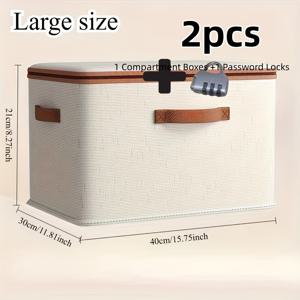 TEMU 2개 세트: 1개 비밀번호 잠금장치 + 1개 이중 지퍼 수납 박스 및 인조 가죽 손잡이 | 대용량 뚜껑 바구니, 옷, 침구, 이사용에 이상적 - 침실, 기숙사, 서재, 옷장, 세탁 바구니, 선반 바구니, 선반용 바구니에 완벽|빨래바구니
