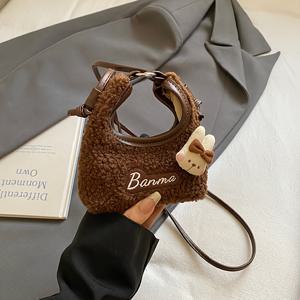 TEMU 여성 핸드백 1개 | 귀여운 프레피 공주 스타일, 자수 패턴, 다크 브라운, 고정 숄더 스트랩, 버클 잠금, 안감