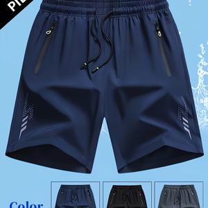 TEMU 남성용 속건성 수영 트렁크 | 가볍고 통기성 좋은 폴리에스터, 사이드 지퍼 & 드로스트링이 있는 단색 디자인, 여름 해변, 수영장 및 야외 활동에 적합