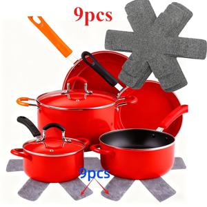 TEMU 9개 펠트 냄비 팬 보호 패드 - 트리벳 - 스틱 방지, 스크래치 방지 다층 내열 주방 보관 패드, 조리기구, 유리제품, 베이킹 트레이, 접시용 - 내구성 있는 미끄럼 방지 캐비닛 & 카운터탑 정리대, 조리기구 프로